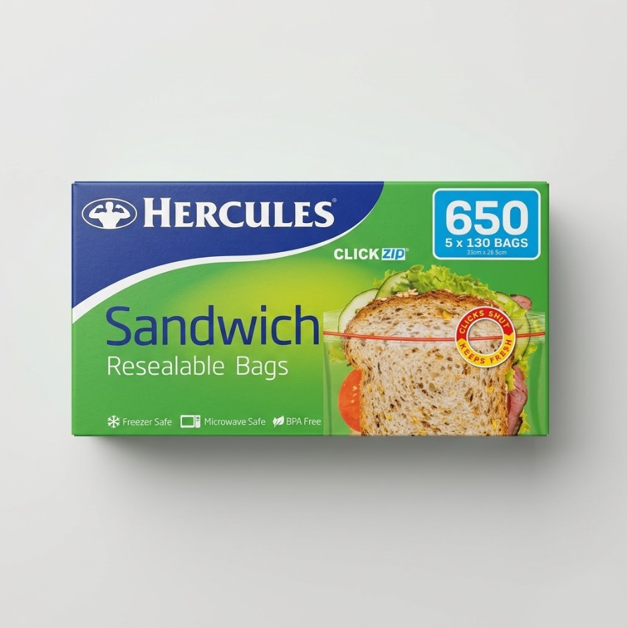 Hercules Sandwich Resealable Bags 650CT